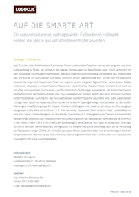 Ein Werbetext für LOGOCLIC<sup>®</sup>s wasserresistenten, wohngesunden Fußboden in Holzoptik mit Informationen zu den Vorteilen und der Installation.