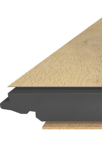 Lamellenansicht eines Laminatbodens von LOGOCLIC<sup>®</sup>, zeigt die Struktur und Dicke des Materials.