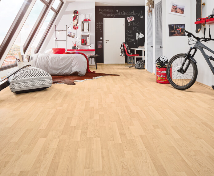 Laminat Family von LOGOCLIC<sup>®</sup> für das Kinderzimmer und andere Wohnbereiche, welches auch leicht zu reinigen ist