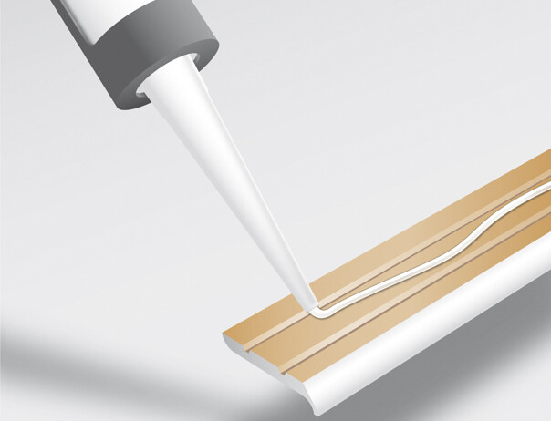 Installation of skirting boards by using adhesive